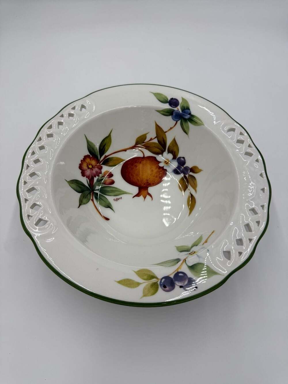 Brunelli Tiffany Fruit Floral Reticulated Wide Rim Serving Bowl Made in Italy